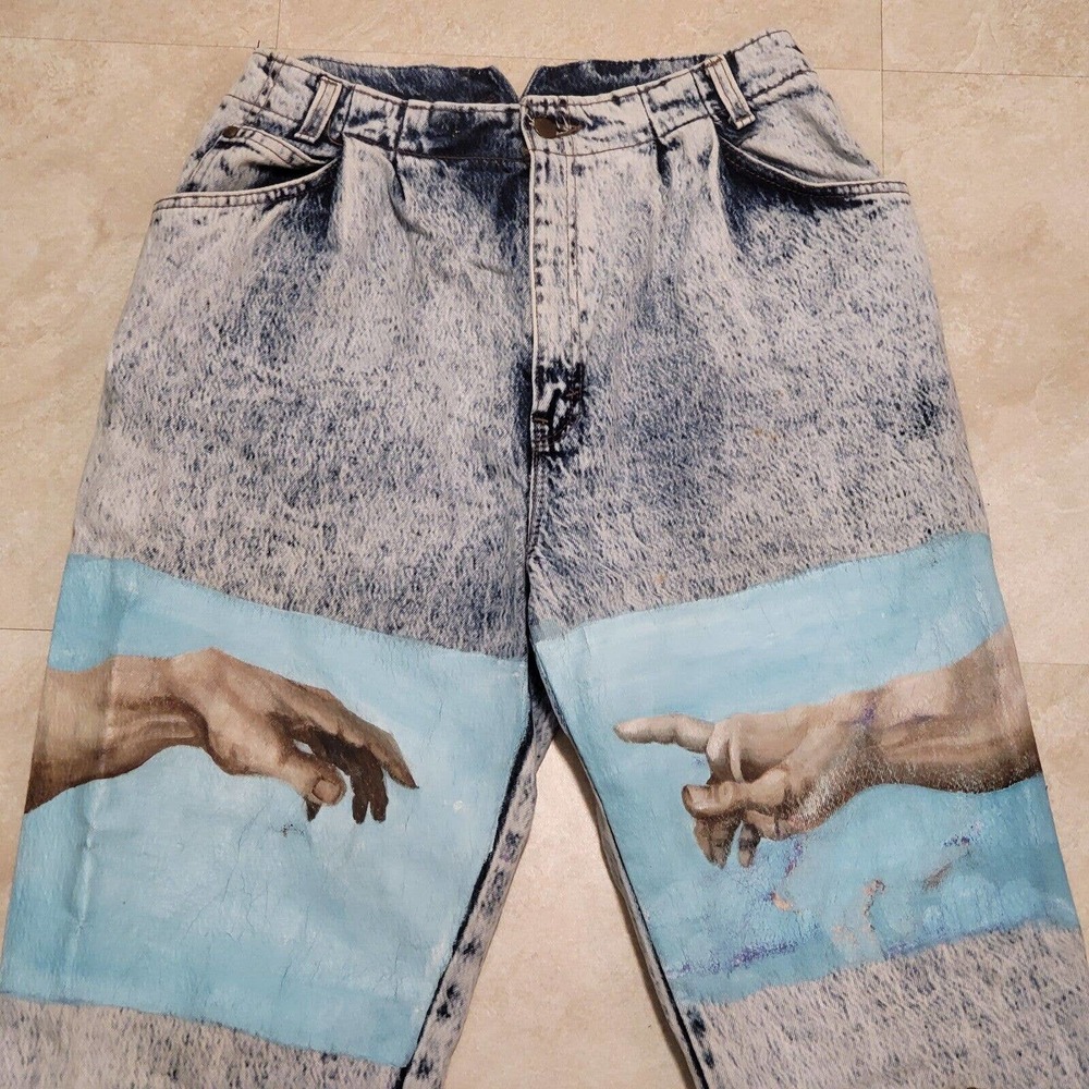 Creation of Adam Michelangelo Hand Painted VTG Levis Acid Wash Womens 14 Jeans - Picture 3 of 12